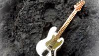 Bass Guitar Fender Style Pin / Brooch with Black Scratch Plate