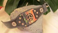 Belt Buckle Bracelet w/ Stainless Steel Cut-out Peace Sign Watch-Style