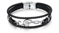 Music Treble Clef Note Bracelet - Stainless Steel and Leather