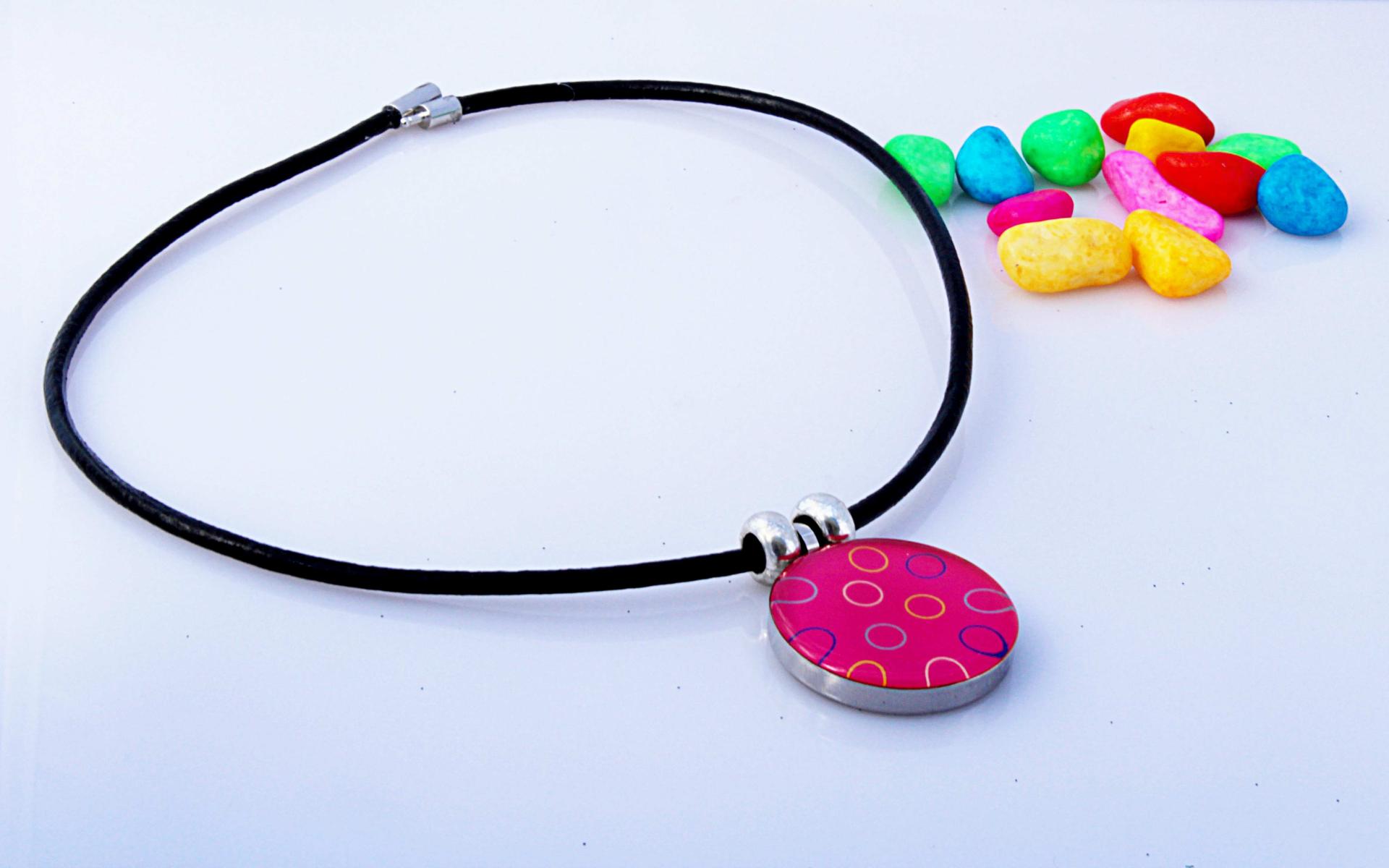 "Circle Of Life" Stainless Steel  Pendant in bubblegum pink