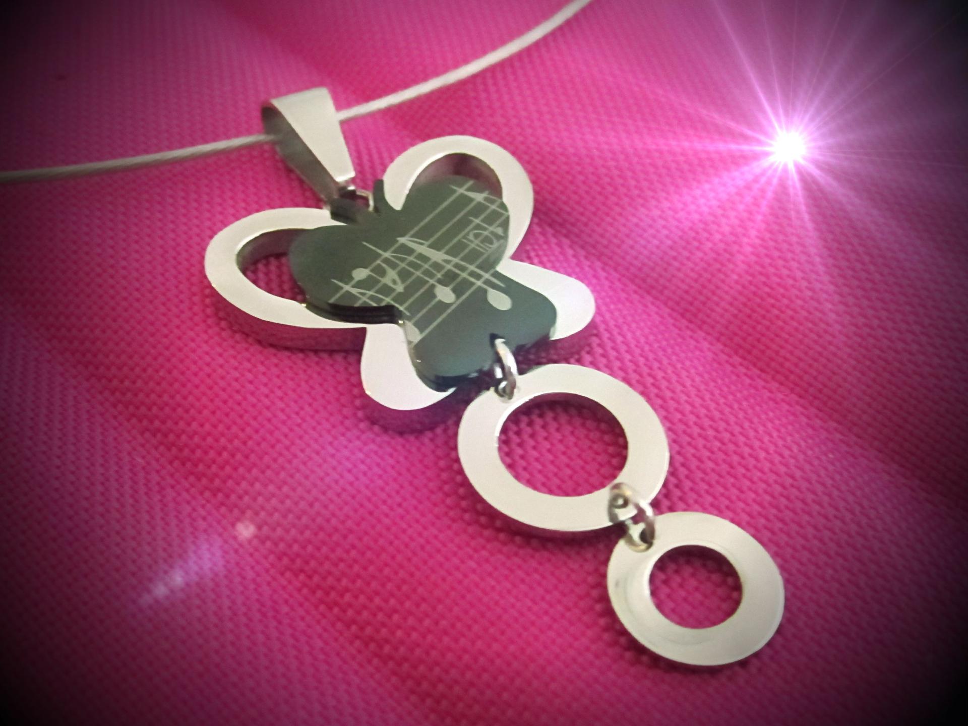 Musical Notes Butterfly Circle Pendant.