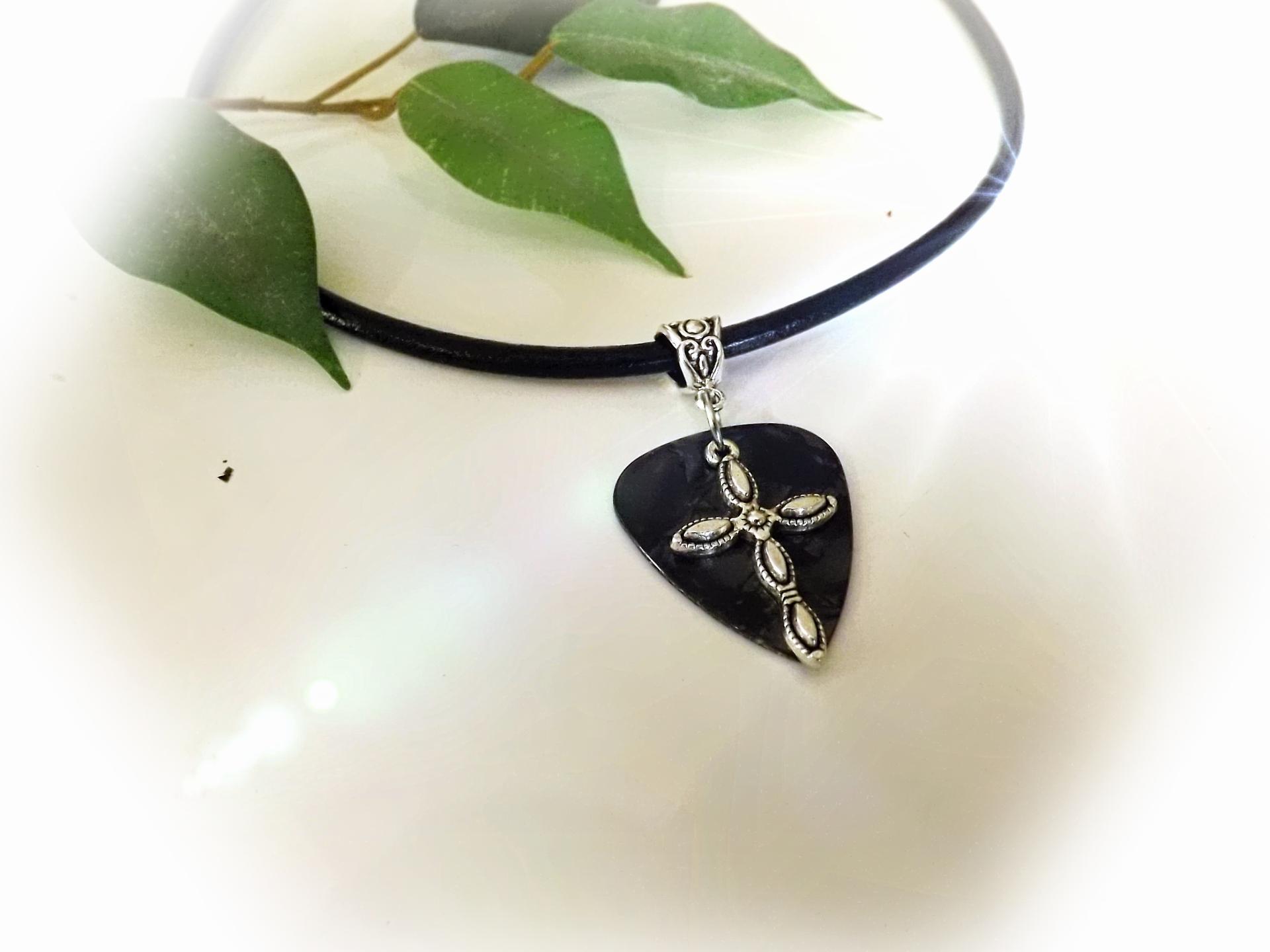 Guitar Pick Necklace With Cross