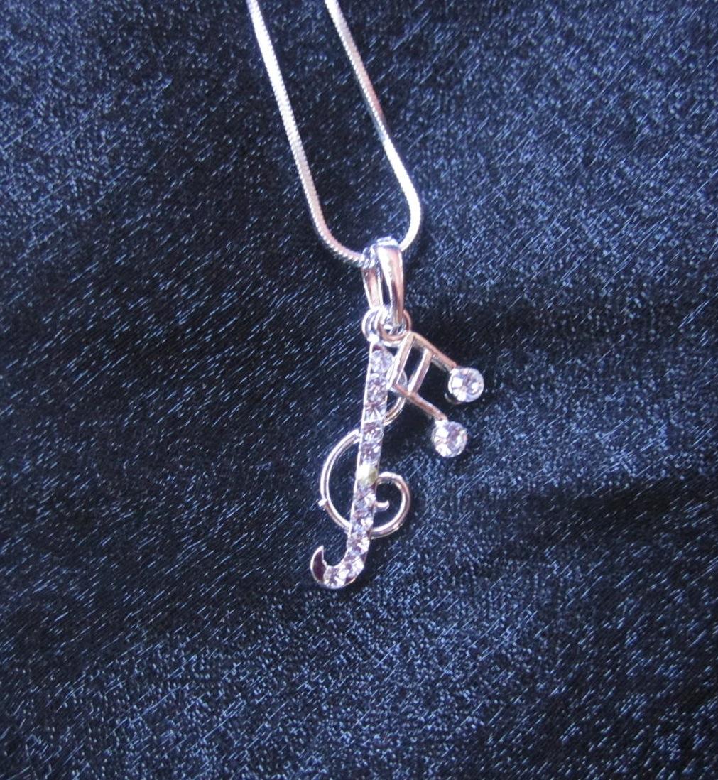 G Clef and Note Necklace with Crystals