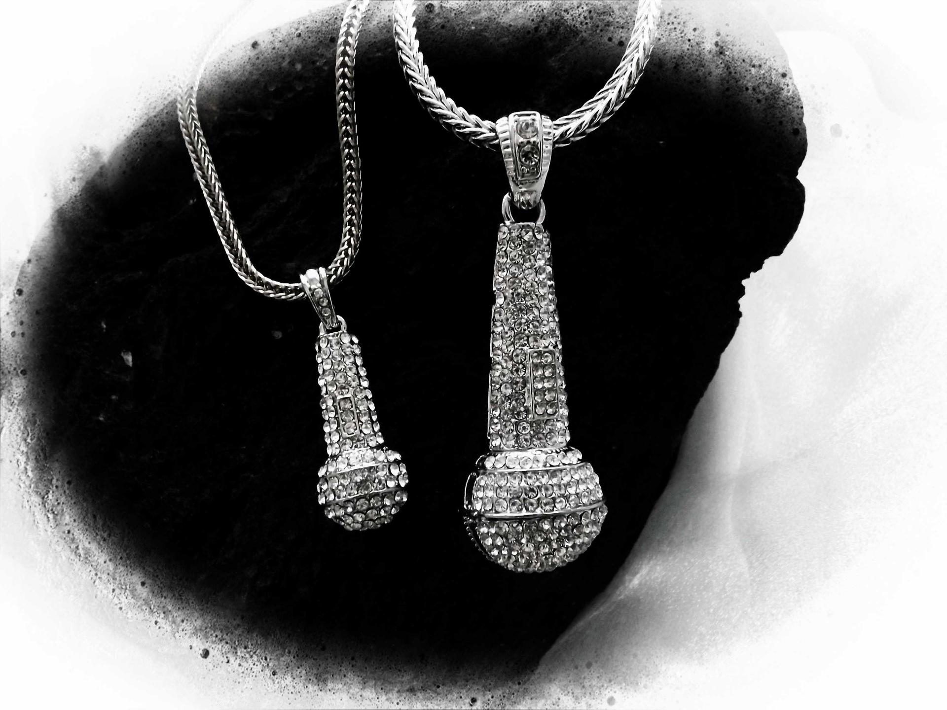 Hip Hop Crystal Microphone necklaces