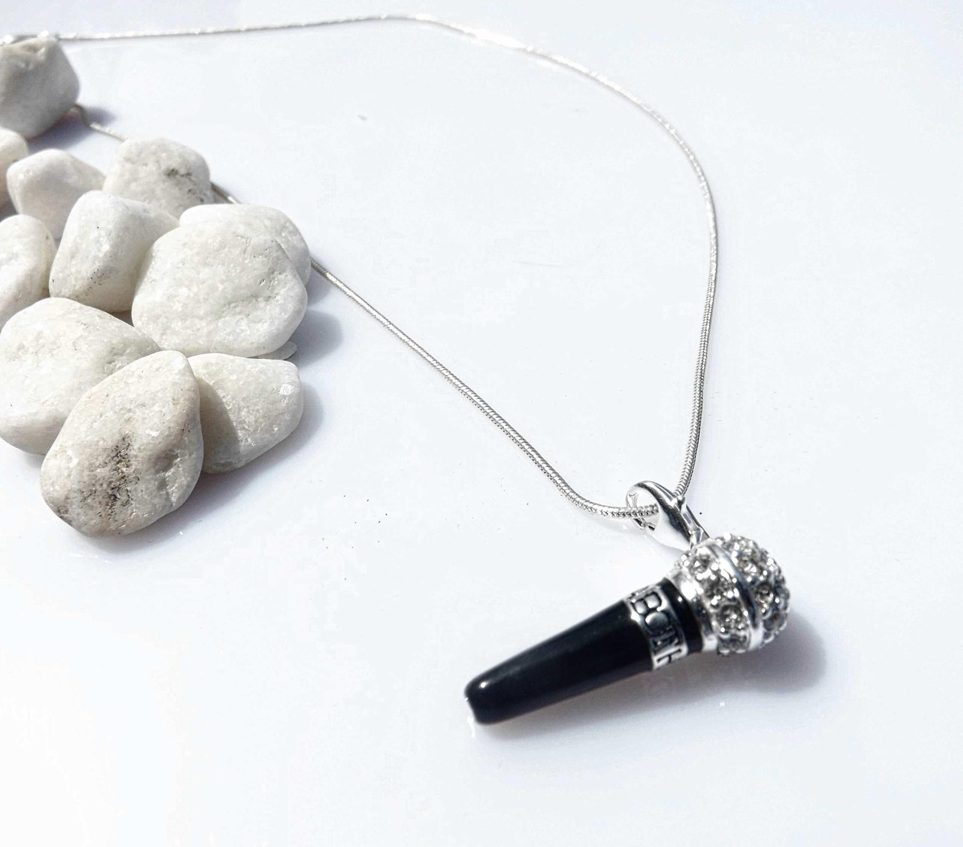 Microphone Necklace 925 Sterling Silver on snake chain