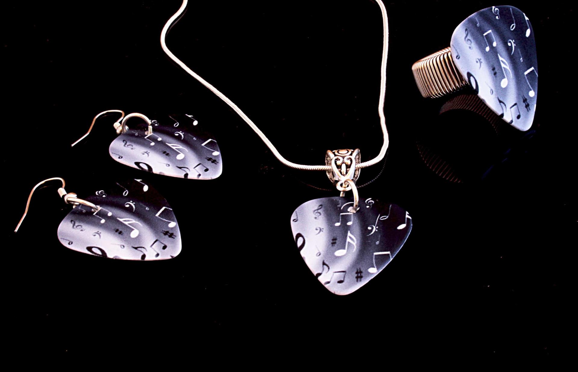 Music Note Guitar Pick Jewellery Set  - "Night & Day Notes" Design