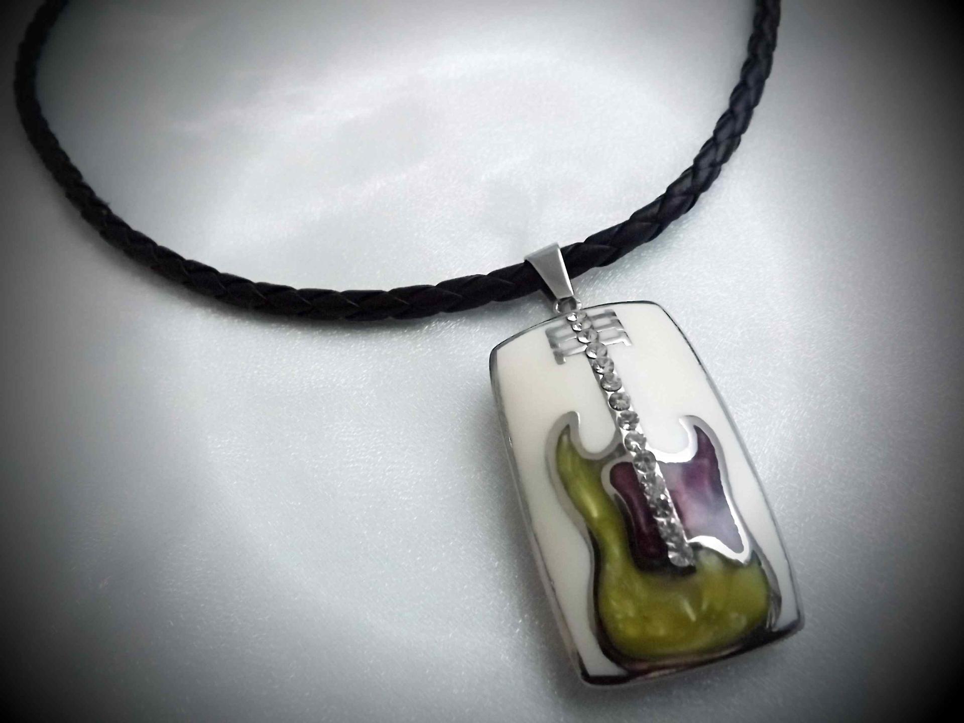 White Electric Guitar Musical Instrument Pendant