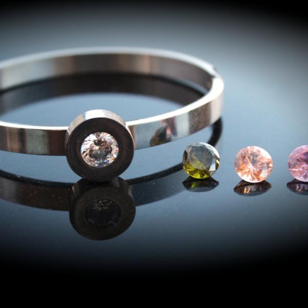 Unique Stainless Steel Stud Bangle With Interchangeable Gems