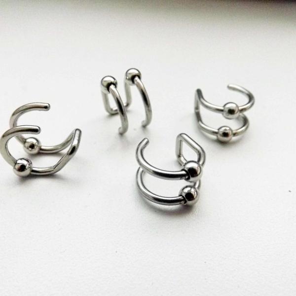 Steel Double Hoop Cartilage Clip On with Balls