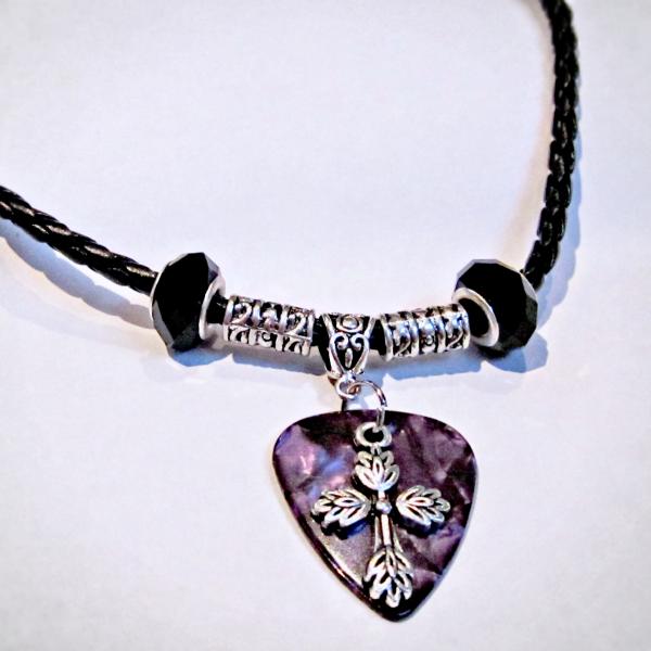 Guitar Pick Necklace With A Cross Charm