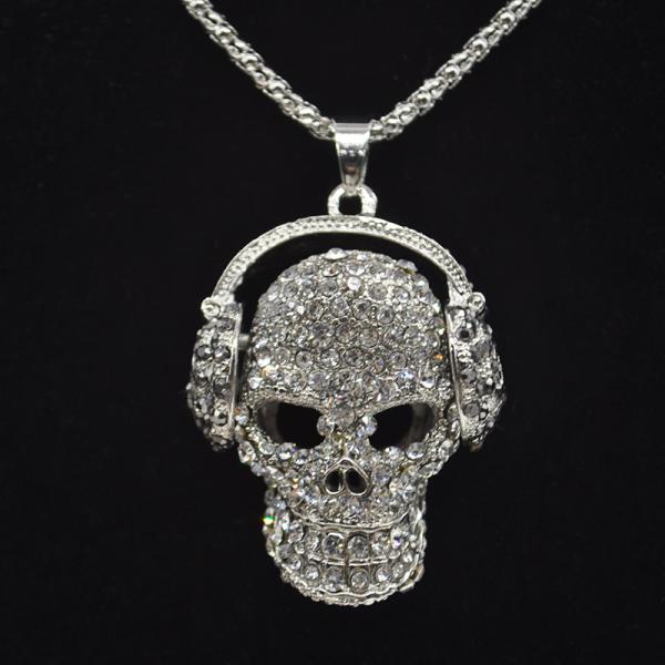 Gothic Vintage Punk Skull With Headphones Necklace