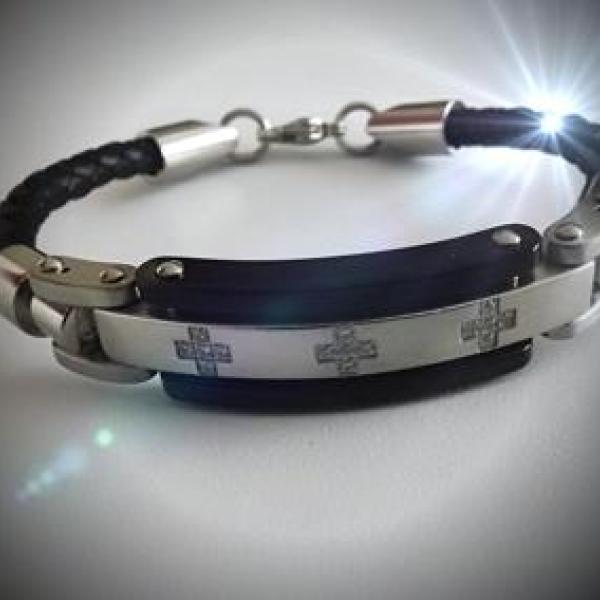 Leather & Stainless Steel Watch Style Bracelet
