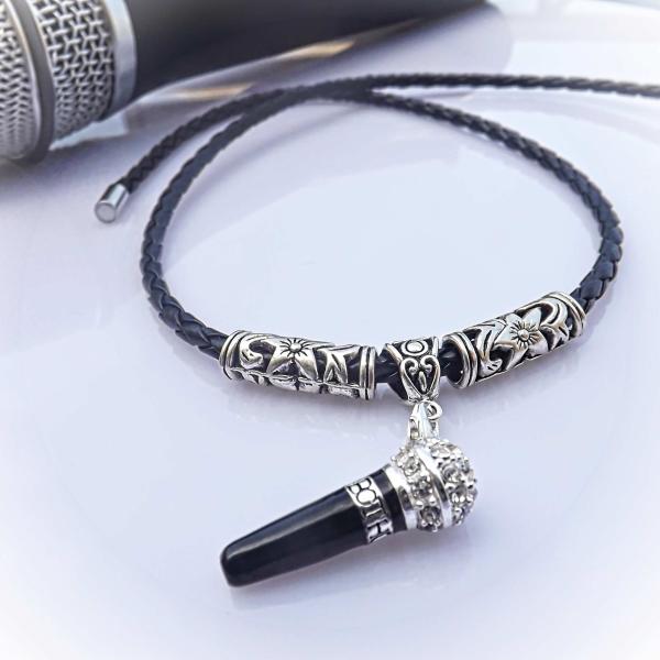 Microphone Choker Necklace "Sleek 'n' Silver" style