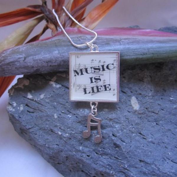 Music Is Life - Funky Resin Pendant With Music Note Charm