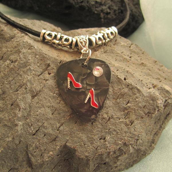 Guitar Pick Necklace Featuring Red Dancing Shoes