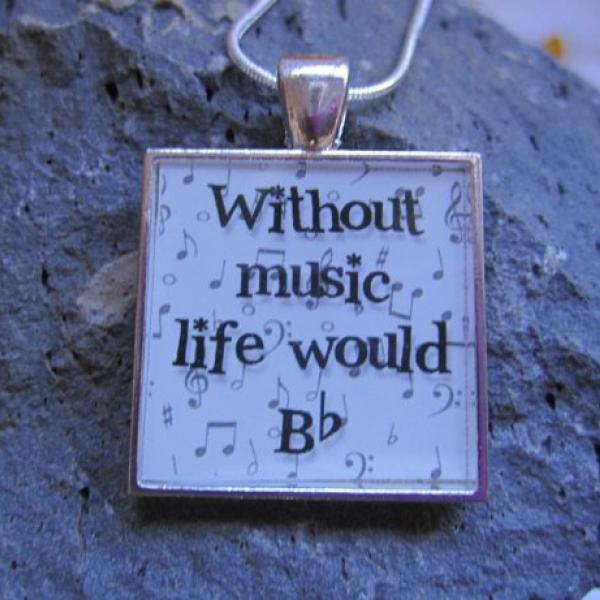 Without Music Life Would Bb - Funky Square Resin Pendant
