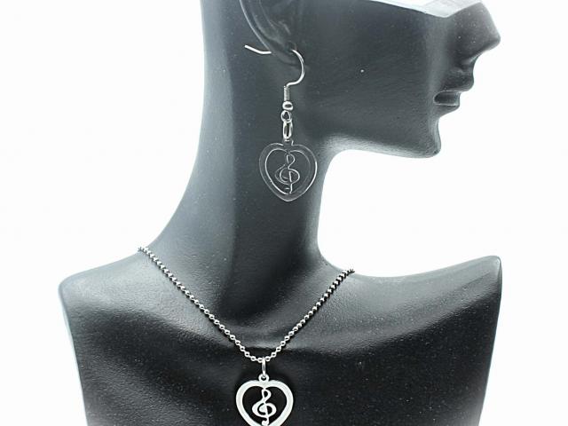 Treble Clef Heart Necklace and Earrings
