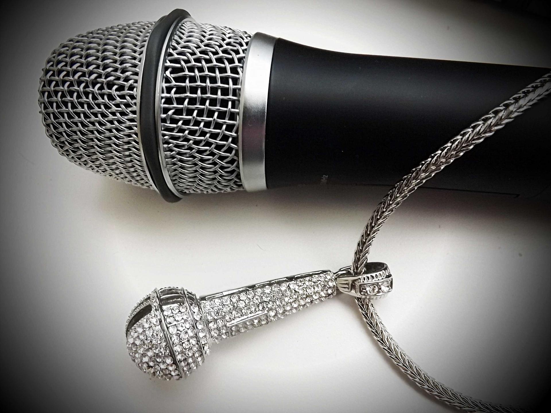 Hip Hop Rapper Iced Out Microphone Pendant Silver Crystal UltraLarge