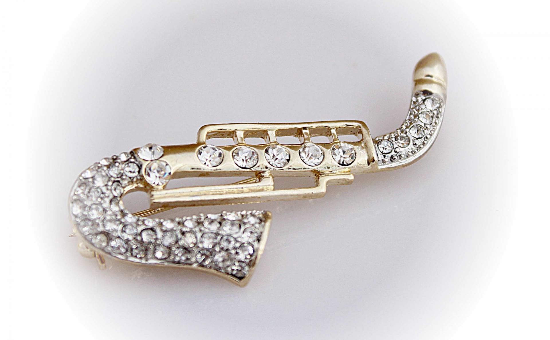 Saxophone Brooch With Crystal Stones Music Jewellery Online