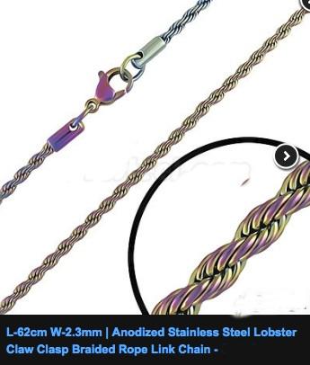 Anodoized Stainless Steel Braided Rope Chain 62cm Music Jewellery Online