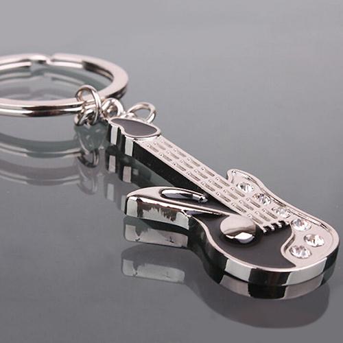 Guitar Keyring Guitar Shaped Keychain Black with Crystal
