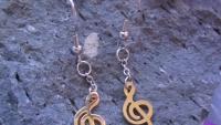 2-tone Musical Treble Clef Note Long Drop Hook Earrings