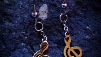 2-tone Musical Treble Clef Note Long Drop Hook Earrings