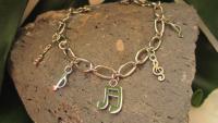 Stainless Steel Musical Double Bar Treble Clef Notes Charm Bracelet