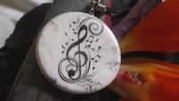 Black and White Treble clef adjustable pendant hand crafted