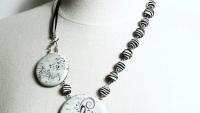 Music Necklace in Clay. Black and White