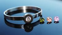 Unique Stainless Steel Stud Bangle With Interchangeable Gems