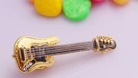 Bass Guitar Pin Badge With Real Strings