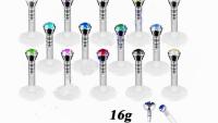 Crystal Bioplast Flexible Labret Piercing Stud Jewelry 16g