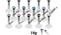 Crystal Bioplast Flexible Labret Piercing Stud Jewelry 16g