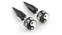 Fake Ear Stretcher Taper - Stainless Steel / Black Acrylic With Gems