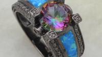 Rainbow Topaz Ring in Black Gun Metal