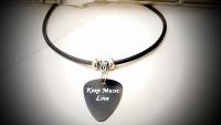 Leather Choker with Metal Guitar Pick - Choice of Slogan and Colour