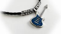 Blue Electric Guitar Pendant Stainless Steel