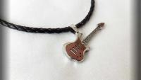 Bronze 2 tone guitar pendant "slimline" style on 4mm cord