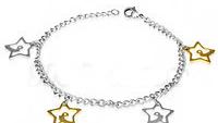 Stainless Steel 2-tone Star Comet Charm Link Chain Bracelet/ Anklet