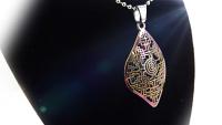 Stainless Steel 2-tone Rainbow Anodized Filigree Oval Pendant