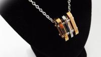 Stainless Steel 2-tone  Geometric Tag Charm Chain Necklace
