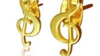 Gold treble clef note stud earrings