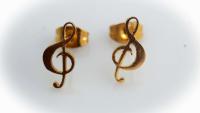 Gold treble clef note stud earrings