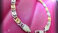 Stainless Steel 2-tone Greek Key Snail Link Chain Bracelet