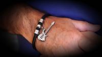 Guitar Dangle Leather & Steel Bracelet - Customisable