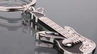Guitar Keyring - Guitar Shaped Keychain Black with Crystal