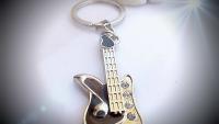 Guitar Keyring - Guitar Shaped Keychain Black with Crystal