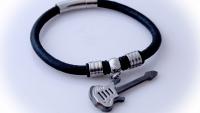 Guitar Dangle Leather & Steel Bracelet - Customisable