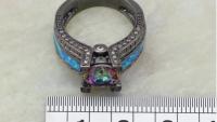 Rainbow Topaz Ring in Black Gun Metal